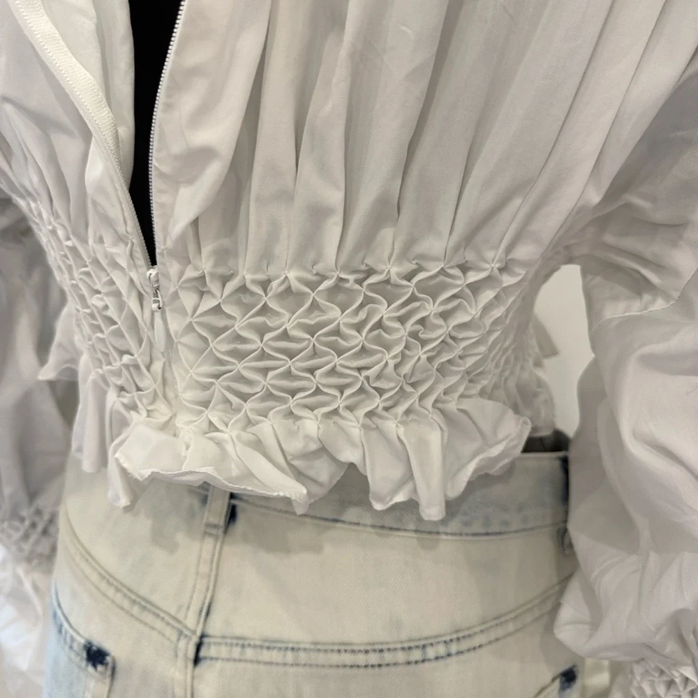 Kenzo Paris Smocked High Neck Blouse FR 38 | Dramatic Sleeve | Wrn Once - Picture 8 of 15